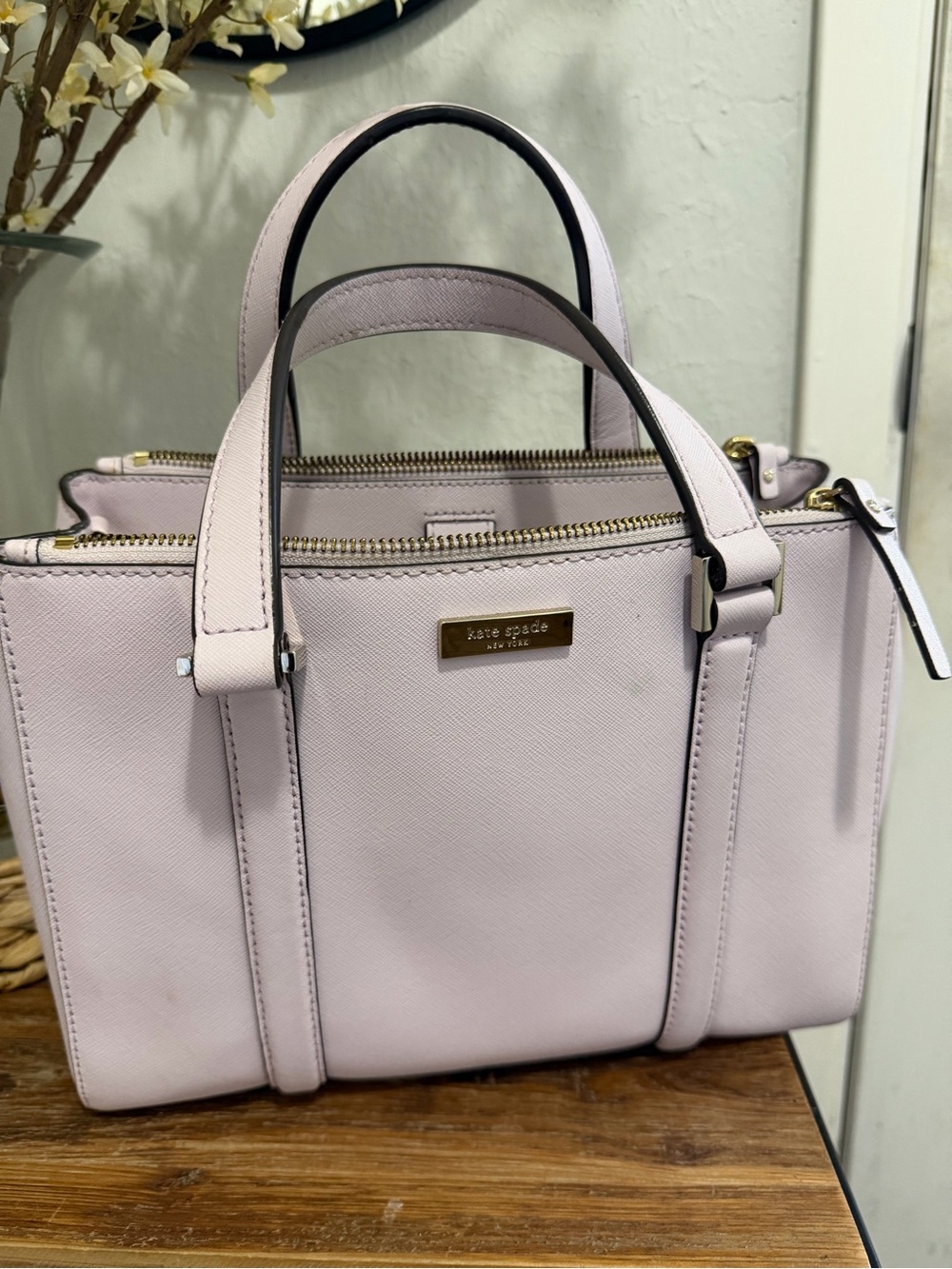 kate spade Pale Pink Saffiano Leather Satchel with Gold Hardware